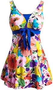 wantdo Women's Floral Swimdress Modest Swimwear Slimming Push Up Skirtini Swimsuit Orange flower 18W-20W