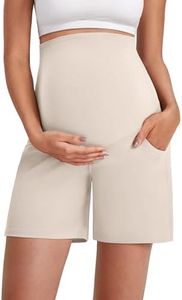 G4Free Maternity Athletic Shorts with Pockets Casual Wide Leg Pregnancy Pants Over The Belly Summer Yoga Activewear(Light Khaki,M)