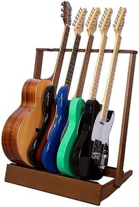 STRICH Multi Guitar Rack Stand, Hardwood Folding Display, Holds up to 6 Electric Guitar Bass, or 3 Acoustic Guitars for Outing Gigs, Home, Studio, SMT-20 (5-Holder)
