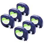 Compatible Dymo Label Maker Refill Replacement for Dymo LetraTag Refills 12mm 91330 White Paper Label Tape, Compatible Dymo Letra Tag LT100H LT100T QX50, Black on White, 1/2" x 13'(12mm x 4m), 6 Pack