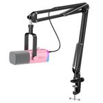 FIFINE XLR Gaming Microphone USB, PC Dynamic Microphone Kit for Vocal, Recording, Podcast, Streaming RGB Mic with Headphone Jack, Mute Button, Boom Arm Stand for Computer/Mixer-AmpliGame AM8T Pink