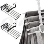 QIMIT 5 in 1 Stainless Steel Foldable Hangers for Clothes Hanging Multi-Layer Multi-Purpose Pant Hangers for Wardrobe Magic Foldable Hanger Clothes Hanger (Plastic Hanger-Pack of 3)