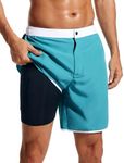 SILKWORLD Men's Swim Trunks Front Zipper Fly Quick Dry Bathing Suit Shorts with Compression Liner - Back Zipper Pockets, B_Dark Green, Large