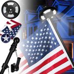 Delux American Flag with Pole and Solar Light Kit, 6 FT Metal Pole with Holder, 128 LED Solar Powered Light, Embroidered Flag 3x5 FT, Set for 10 Hours Use for Night House Outdoor (Black)