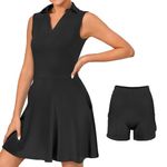 Bezioner Tennis Dresses for Women Golf Dress with Shorts Workout Athletic Dress Sleeveless with Pockets Black XXL