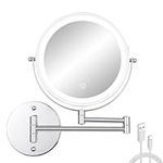 FFowcye 8” Lighted Wall Mounted Makeup Mirror, Double Sided 1X/10X Magnifying Vanity Mirror with Lights, 54 LED Cosmetic Mirror Wall-Mount, 360° Swivel Extendable Bathroom Shaving Mirror.