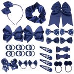 50Pcs Girls School Hair Accessories Kit Navy Blue Hair Accessories Bow Hair Clips Headband Ponytail Holder Bow Hair Barrettes Hair Accessories for Girl Teen Toddler Birthday Gift(Navy Blue)