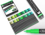 Acrylic Paint Pens 22 Assorted Green Pro Color Series Markers Set 0.7mm Extra Fine Tip for Rock Painting, Glass, Mugs, Wood, Metal, Canvas, DIY, Outlining. Non Toxic, Waterbased, Quick Drying