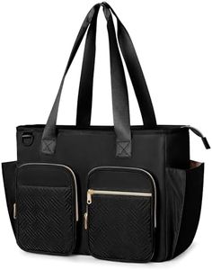 Prokva Teacher Tote Bag with Laptop Compartment, Large Teacher Utility Bag for Women Work and Teacher Supplies, Black (Empty Bag, Patent Design)