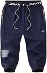 Flygo Men's Capri Joggers 3/4 Below Knee Workout Running Sports Sweat Shorts with Zipper Pockets(Navy-M)