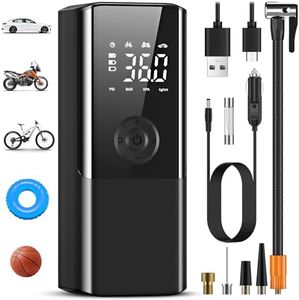Tyre Inflator Air Compressor, Portable Car Tyre Pump, 6000mAh Tyre Inflator Cordless,Rechargeable Air Compressor 150PSI Bike Pump Digital Values Display with LED Light for Car/Motorcycle/Bike Balls