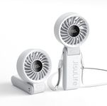 JISULIFE Handheld Fan Life7,2024 Powerful Portable Fan with LED Display[19.5Hrs Max Cooling] 3600mAh,5 Speeds,Lanyard; 3-in-1 Hand/Desk/Neck Fan,Travel Essentials Gifts for Women,Men(Light Grey)