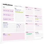 Weekly Planner Pad with daily planning sections - A4 52 sheets 100gsm paper - Undated Calendar Pad with Habit Tracker, To Do, Priority Lists and Notes - For work home and study revision