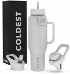 Coldest Tumbler with Handle and Straw - 100% Leak Proof Insulated Tumbler with Lid and Straw (3 Lids) - Stainless Steel Tumblers for Women & Men - Cup Holder Friendly Base, 46 oz (White Croc)