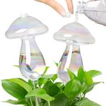 MOANYI Top Fill Plant Watering Bulbs, Self Watering Spikes Planter Insert Devices, Clear Glass Watering Globes for Indoor&OutdoorPlants (Light Iridescent Mushroom, Set of 2)