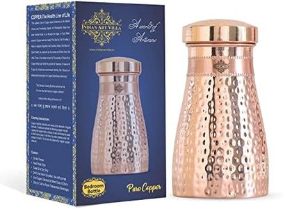 INDIAN ART VILLA Copper Hammered Shine Design Bedroom Water Bottle with Lid, Volume - 600 ML, Pack of 1