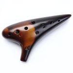 ”Joy of Wood Thrush” 12 Hole Alto C Ceramic Strawfire Ocarina in Exquisite Craft (Smoked Amber)