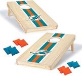 NFL Football Miami Dolphins 1' x 2' Travel Size Solid Wood Cornhole Set with Direct Print HD Team Graphics – Great Gift for Any Sports Fan! Bean Bag Toss Family Games for Outdoor Play