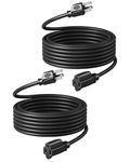 DEWENWILS Outdoor Extension Cord 25FT, Waterproof Power Cord for Indoor Outdoor Appliances, 14/3 SJTW, Black, ETL Listed, 2 Pack