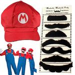 YOOYEH Super Mario Costume, Red Mario Hat White Gloves Mustache Buttons Carnival Costume Adult Mario Fancy Dress Costumes Outfits (2Red)