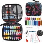 JUNING Sewing Kit with Black Case Portable Sewing Supplies for Home Traveler, Adults, Beginner, Emergency, Kids Contains Thread, Scissors, Needles, Measure Tape