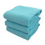 Aqua Sky Blue Kitchen Hand Dish Towels: Oversized 28" x 18",100% Cotton Cloth Soft Cleaning Drying Absorbent Textured Design, Set of 3 Multipurpose for Everyday Use (Aqua Blue)