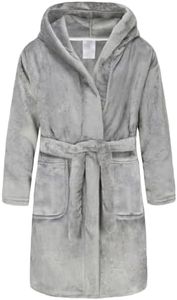 RUOGU Kids Bathrobe Hooded Plush Fleece Robe for Girls Boys Grey 11-12 Years