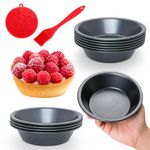 Quyimy Mini Pie Pans, 5 Inch Mini Pie Tins Reusable Round Small Pie Pans, Carbon Steel Mini Tart Pan Nonstick Small Pie Tins with Oil Brush&Silicone Scrubber (5-inch Set of 12)