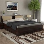 STRATA FURNITURE Sheesham Wood Queen Size Bed with Box and Headboard Storage for Bedroom Home (Walnut Finish)