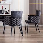 BFZ Mid-Century Modern Dining Chairs Set of 2, Handmade Woven Kitchen Chairs, Velvet Dining Chairs with Metal Legs for Kitchen, Dining Room, Living Room