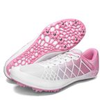 Ifrich Mens Womens Boys Girls Spikes Athletics Racing Running Shoes Track and Field Sneaker …, White Pink, 8