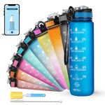 SOLARA 1Liter Sipper Water Bottle with Motivational Time Marker, Sipper Bottle for Adults, Water bottle for Gym, Office, Mobile app with Drinking water reminder, Blue Boss, 1 Litre