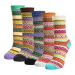 Justay 5 Pairs Merino Wool Socks Womens Thicken Thermal Knitting Crew Ladies Sock for Hiking Backpacking Climbing Winter（green, pink, red） (Green/beige/yellow/purple/blue)