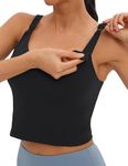 Foucome Womens Nursing Bras for Breastfeeding Maternity Tank Tops Crop Top with Built in Bra Longline Workout Sports Bra (Black, L)