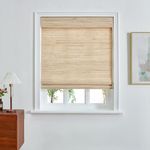 Derf Home Cordless Roman Shades for Windows Bamboo Roman Shades no Drill Roman Shades for Indoor Windows Bamboo Blinds Hardware Included, Light Brown, 1 Piece 30Wx64L