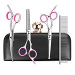 TOPGOOSE Dog Grooming Scissors Kit with Safety Round Tips, Professional 5 in 1 Grooming Scissors for Dogs Cat Pet at Home (Pink)