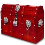 Vizayo Handmade Pirate Treasure Chest with Lock and Keys - 16 x 12 Inch Vintage Wooden Storage Trunk with Hinged Lid - Antique Storage Decorative Box Made of Strong and Durable Mango Wood (Red)