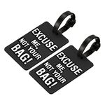 sourcing map Luggage Tag, PVC Identifier Card Holder Label, Excuse Me, Not Your Bag Pattern Travel Bag Tag with Adjustable Strap for Baggage Suitcase, Black 2 Pack