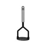 Fackelmann MODE Potato Masher, Food Crusher, PBT Plastic Non-Stick Function Head & Stainless Steel Handle with Hanging Loop, 26.3x10x7.5cm, Black, Grey & Silver