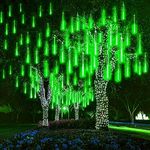 LED Meteor Shower Solar Lights Outdoor, 30cm 10 Tubes 360LEDs Garden Meteor Shower Lights Waterproof Falling Lights Raindrop Lights Christmas Tree Lights (Green)