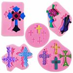 5 Pcs Cross Chocolate Mold, AIFUDA Cross Fondant Molds Baptism Cake Decorations Cross Silicone Mold Decoration Cross Clay Accessories for Baptism Party