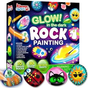 JOYIN Rock Painting Kit, 43 Pcs Rock Paint Bundle, Arts and Crafts for Kids Ages 6-8+, DIY Art Supplies with 18 Paints (Glow in The Dark & Metallic & Standard Paints), Kids Craft Kits for Gifts