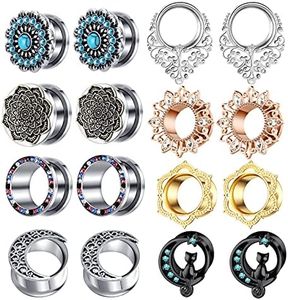 TIANCI FBYJS 8 Pairs Stainless Steel Gauges for Ear Tunnels and Plugs for Women Body Piercing Earrings Stretcher Kit Set Black Cat