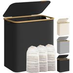 SONGMICS Laundry Basket with Lid, 3-Section Large Laundry Hamper, 150L, Removable Mesh Liner, Oxford Fabric, Bamboo Handles, Collapsible, 60 x 38.5 x 70.5 cm, Ink Black LCB515B01