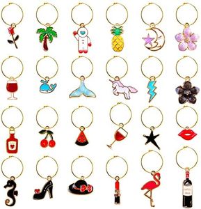 24 Pieces Wine Glass Charms Wine Glass Markers Wine Charms for Glasses Wine Glasses Identifier Drink Markers Wine Glass Tags for Christmas Thanksgiving Easter Birthday Wine Party Decorations, Zinc,