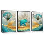 hyidecorart Black Framed Wall Decor for Bedroom Elephant Painting Canvas Wall Art for Living Room Pictures for Bathroom 3 Pieces Set Dining Room Office Kitchen Prints for Home Decorations