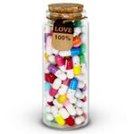 Mczxon Capsule Letters Message in a Glass Bottles, 100Pcs Cute Smiling Face Love Friendship Letter Color Pill with Wishing Bottle, Message Pills for Boys Girls Friends Family