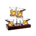 Bezrat Old Fashioned Cigar Whiskey Glasses With Mounted Cigar Rest Gift Set - Cigar Cutter, Ashtray, Chilling Stones & accessories on Wooden Tray – Cigarette Smoking Ash Tray Granite Rocks (Mahogany)