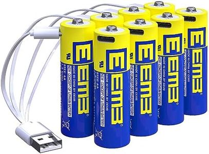 EEMB Piles AA Pack de 8 Piles AA Rechargeables Piles au Lithium AA USB Type C de Recharge Batterie de Remplacement 1.5V 2600mWh Flash de Caméra Clignotant