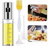 Olive Oil Sprayer for Cooking, Bottle Brush and oil Funnel, Oil Dispenser Mister with Basting Brush, Refillable Oil and Vinegar Dispenser Glass Bottle 100ml for BBQ Baking Roasting Frying Making